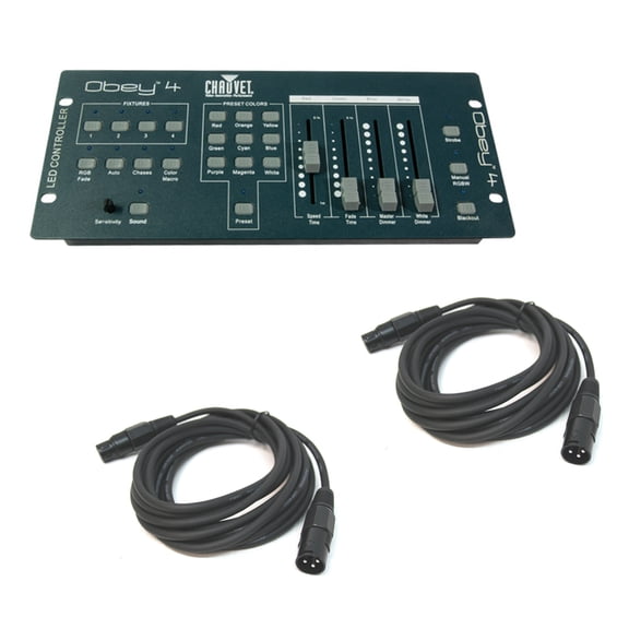 Chauvet DJ Lighting Obey 4 Rgbw Wash LED Par Can Dmx Controller & (2) Dmx Cables