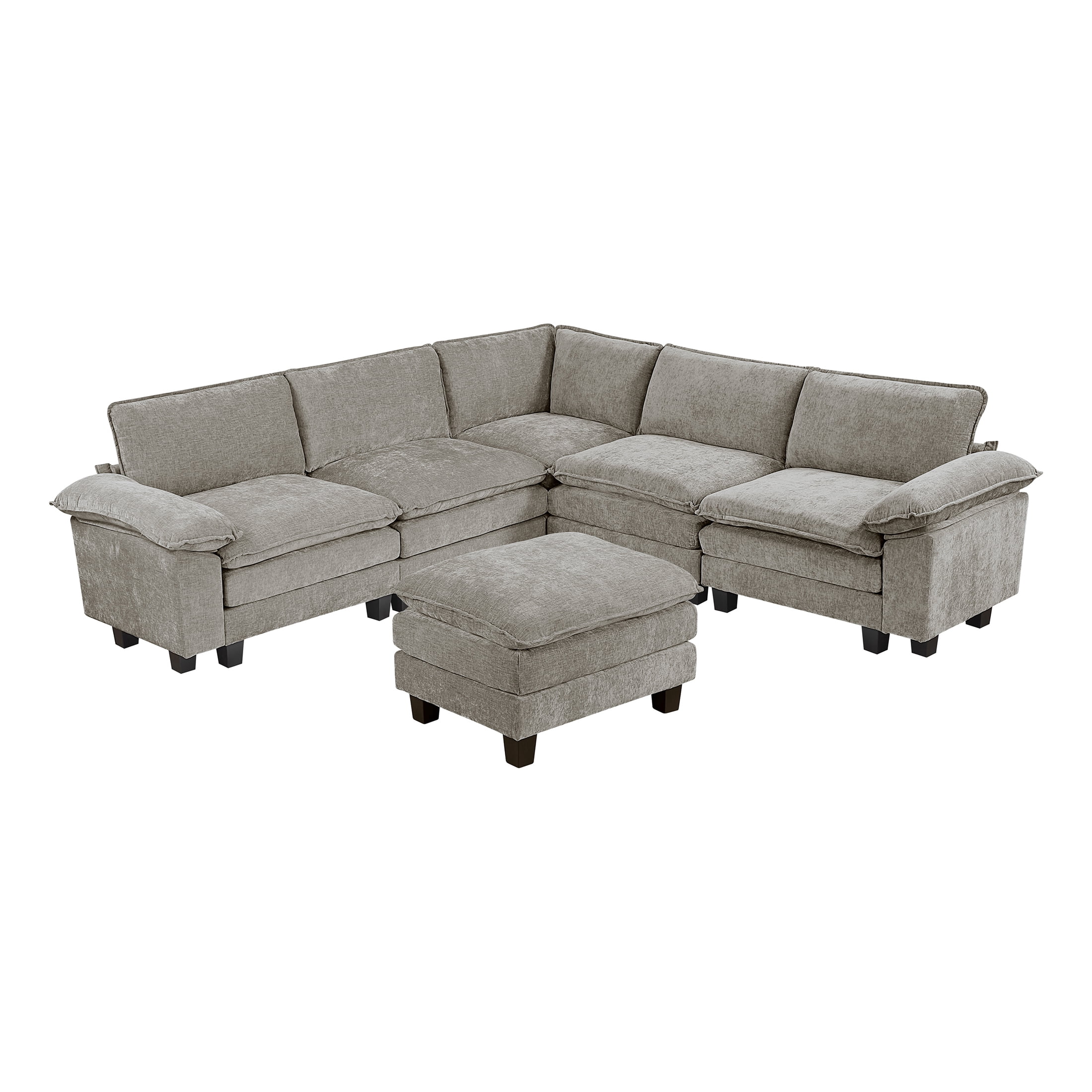 OakvillePark Corvan Chenille 6-Piece L-Shaped Modular Sectional with Ottoman, Dark Pewter
