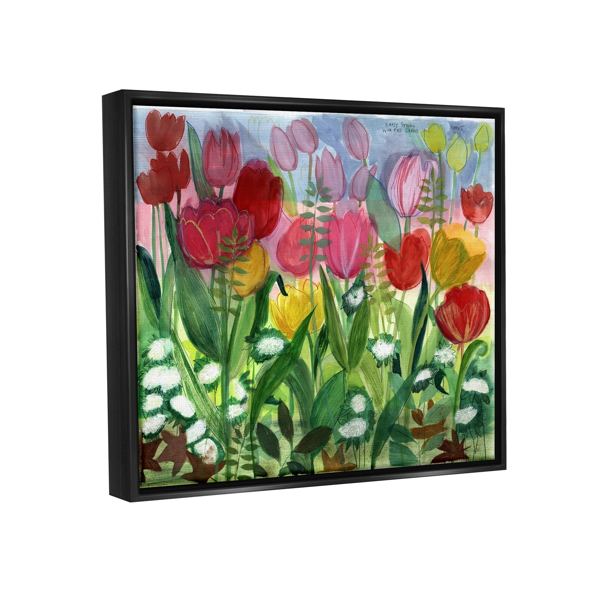 Stupell Industries Lush Varied Spring Tulips Blooming Flower Meadow Painting Jet Black Floating Framed Canvas Print Wall Art, Design by unknown
