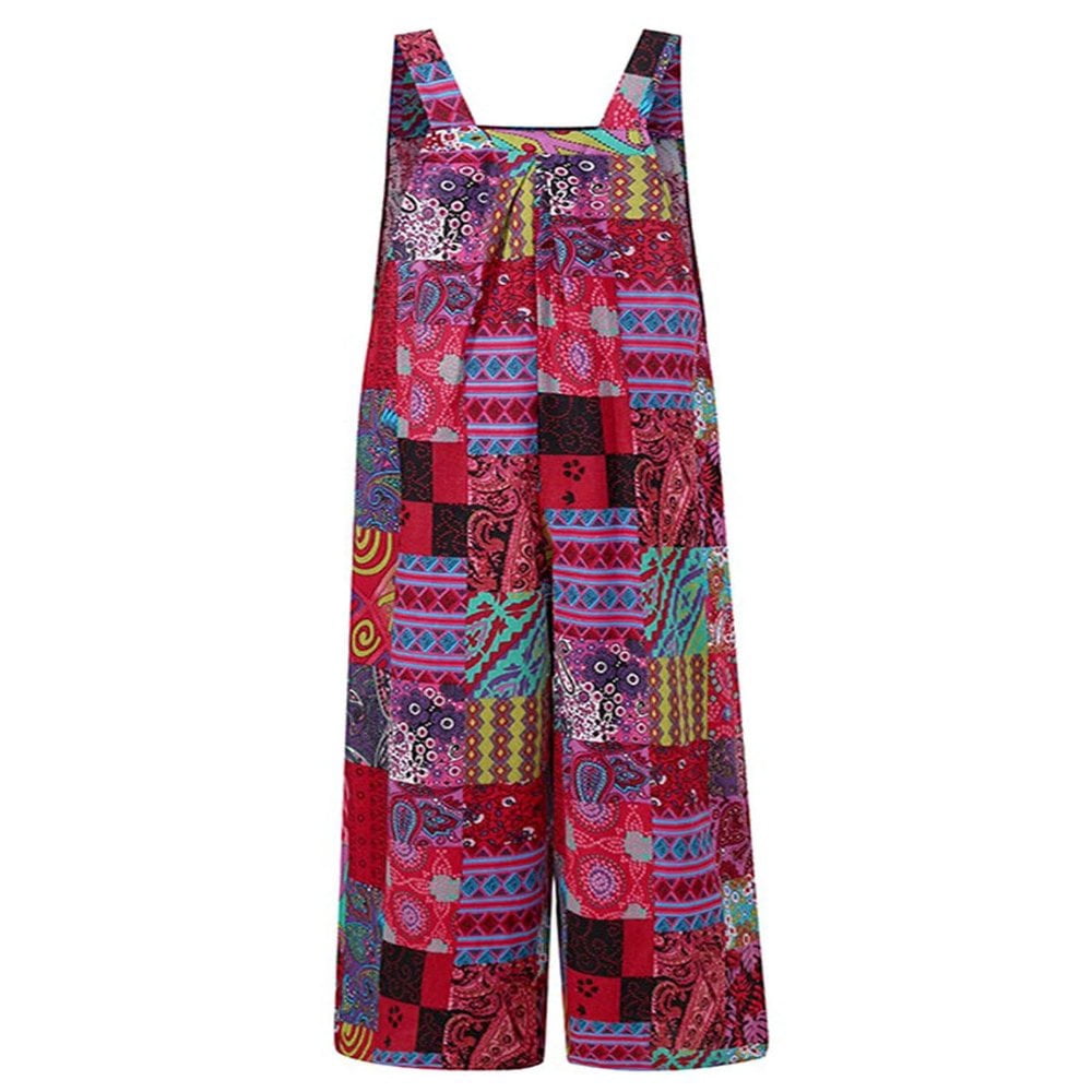 Salopette Ample Femme – Motif Floral – Bretelles Réglables – Jambe Large – Poches – Style Décontracté & Élégant – Grande Taille