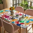 thumbnail image 3 of Colorful Handprints Table Cloths for 3 Foot Rectangle Tables, Rainbow Abstract Hand Foot Prints Patio Waterproof Elastic Fitted Tablecloths, Washable Rectangular Table Cover for Camping, 3 of 8