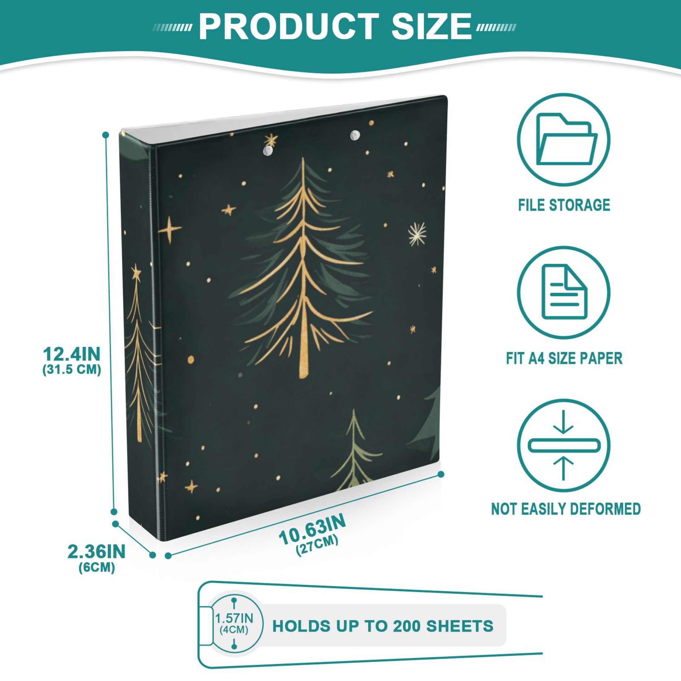Christmas Snow Trees 3 Ring Binders 1.5 inch Hardcover File Folders with Interior Pockets A4 Size Organizer for School Office Hospital Set of 2