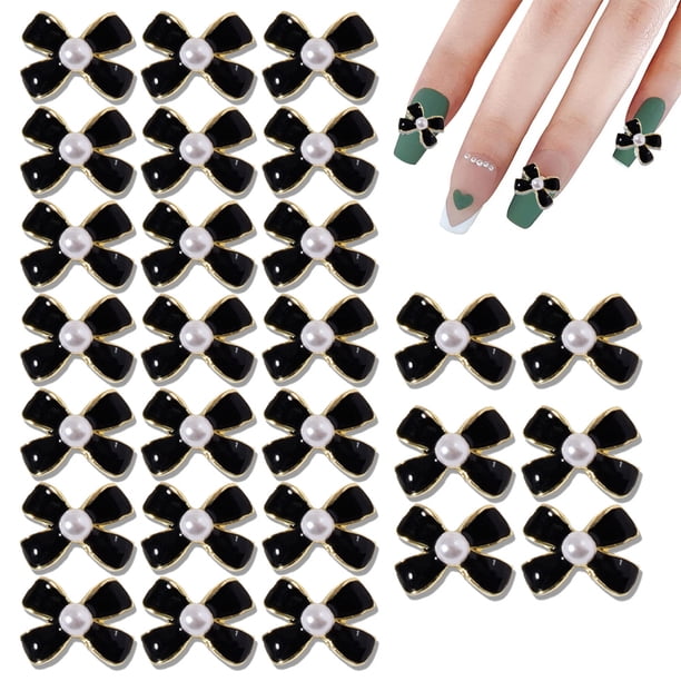 Adornos para uñas 3D con forma de lazo, 30 piezas de gemas de perlas con forma de lazo para decoración de uñas, tachuelas de aleación de metal para manualidades con joyas y teléfonos móviles