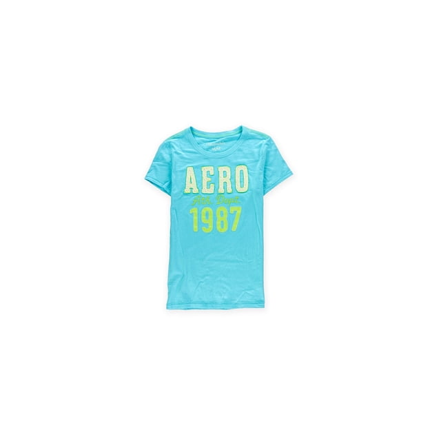 Aeropostale - Camiseta con adornos de encaje 1987 para mujer, azul, talla mediana Aeropostale Camiseta adornada