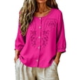 thumbnail image 4 of Short Sleeve Tops for Women Casual Round Neck Down 3/4 Lenght Summer Womens Tshirts Hot Pink XXL, 4 of 9
