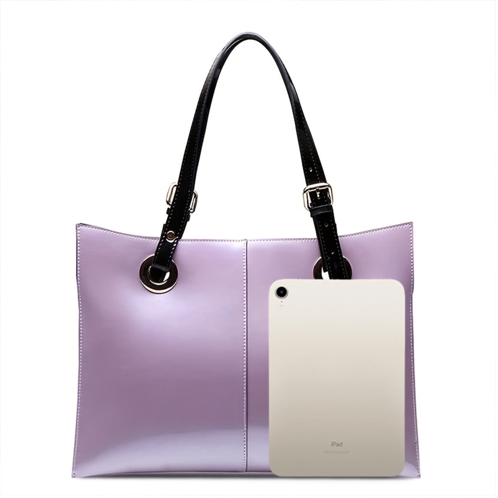 FEIMINA Patent Leather Shoulder Bag For Women,Designer Handbags Luxury Women,Genuine Shiny,Large Leather Bag, Large Capacity Purse Tote Bag,Light Purple Purse