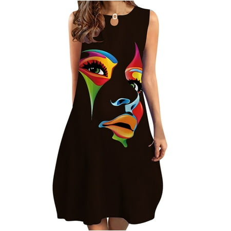 

Summer Dress for Women Beach Spring Dresses Women Floral Beach Dresses Sleeveless Crew Neck Casual Dresses Loose Ruffle Wrap Dresses Corset Dress