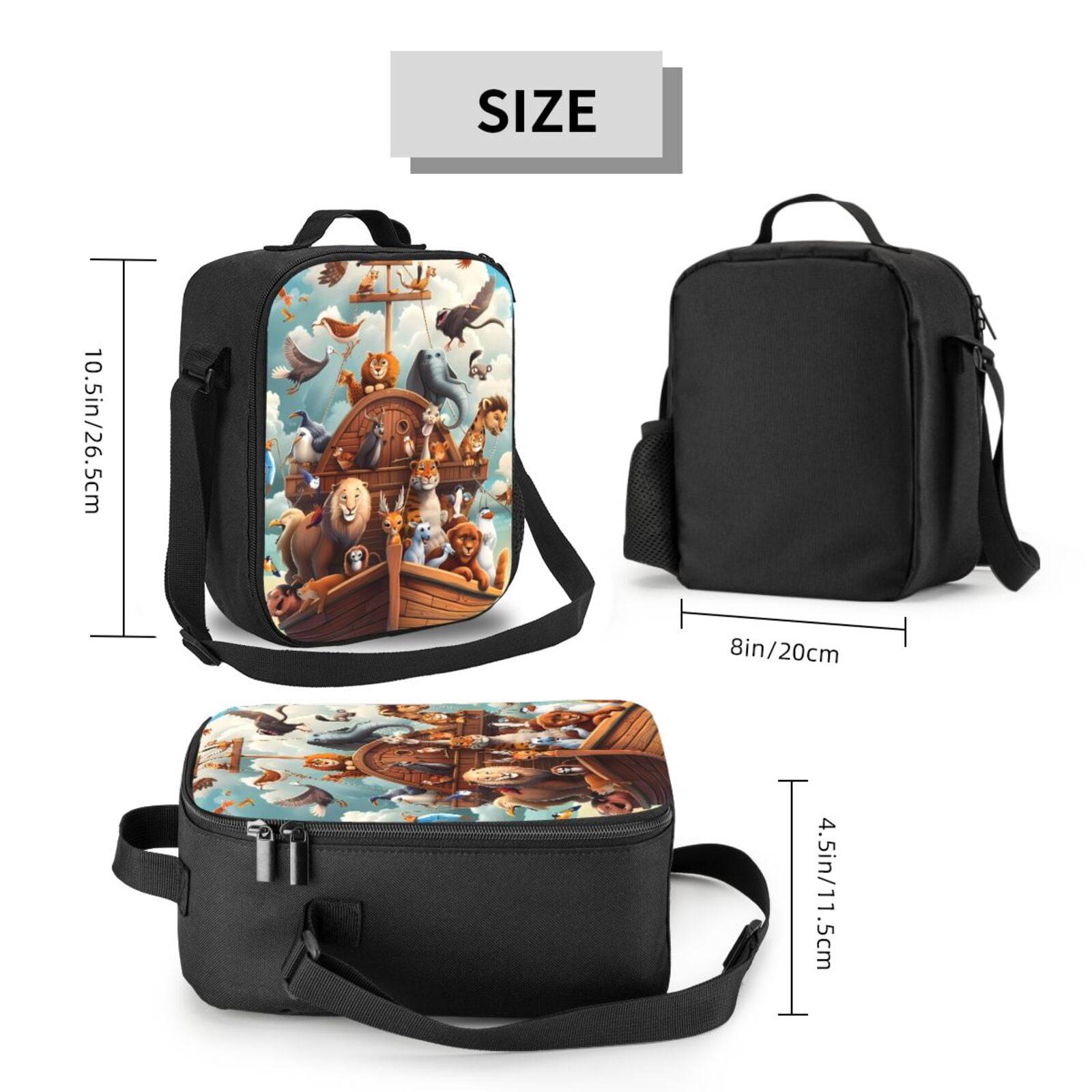 Rateoe Animal Filled Noahs Ark Lunch Bag Reusable Lunch Box with Shoulder Straps for Men Women Insulated Portable Lunchbox for adults Suitable for School Work Picnic