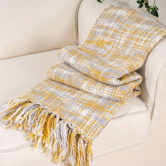 Battilo Yellow Throw Blanket for Couch,Gold Knit Throw Blankets for Bed,Summer Blankets,50"x60"