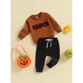thumbnail image 3 of Wassery Toddler Boys Fall Outfits Letter Embroidery Long Sleeve Sweatshirts and Solid Color Long Pants 2Pcs Infant Halloween Clothes Set 0-3 Years, 3 of 8
