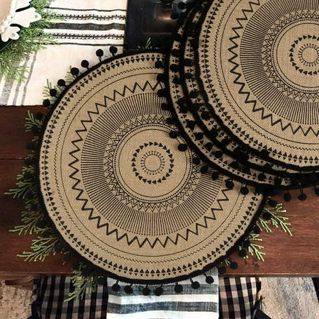 Boho Round Placemat 15 Inch - Farmhouse Woven Jute Fringe Table Mats ...