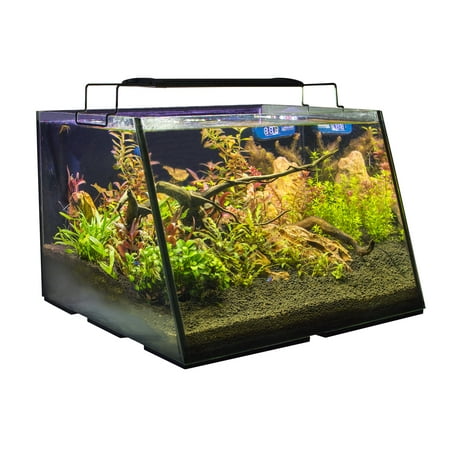 Lifegard Full-View 7 Gallon Aquarium with LED Light, Built-in Back Filter, 100 Watt Preset Heater, Magnetic Algae Scrub Brush, LED Thermometer, and