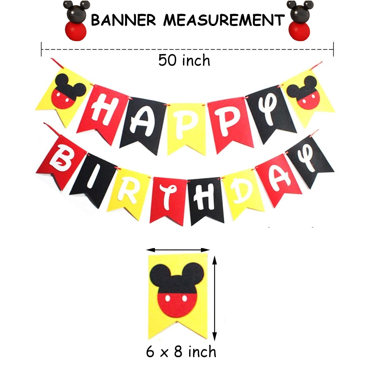 Mickey Theme 2nd Birthday Party Supplies with Oh Twodles Happy Birthday Banner Red Black Yellow Balloons for Birthday Party Decoration