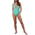 thumbnail image 2 of INSPIRAR CHIC Traje de baño de una pieza con escote en V profundo y espalda descubierta, conjunto de bikini, tirantes anchos, traje de baño adelgazante, talla X-Small, cian, 2 of 5