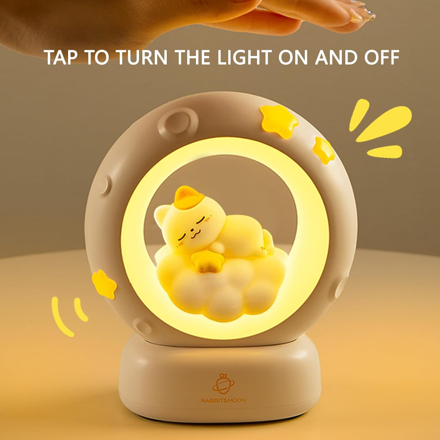 Space Kitty LED Night Light for Kids, Cute Cat Nursery Lamp with Touch Sensor, Dimmable Rechargeable Bedside Light, Animal Decor Gifts for Girls Baby Cat Lovers