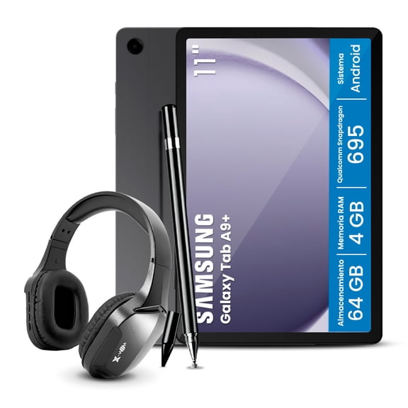 Combo Tablet Samsung Galaxy Tab 9+ 4GB 64GB FHD Plata Audífonos Bluetooth y Lápiz Táctil