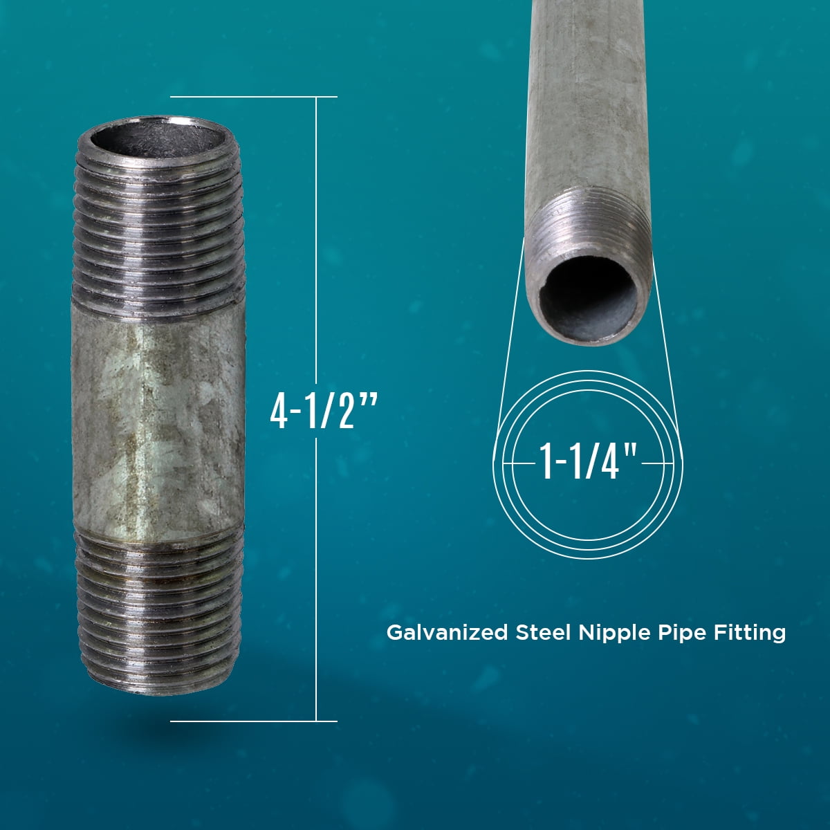 Supply Giant 1-1/4" x 4-1/2", Steel Pipe, pre cut Industrial Pipe, Threaded Pipe Nipples and Fittings, Build Vintage DIY Furniture, Galvanized (Pack Of 10)