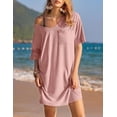 thumbnail image 2 of Ekouaer Womens Tshirt Nightgown Cotton V Neck Sleepshirts Comfy Casual Nightshirt for Women, 2 of 6