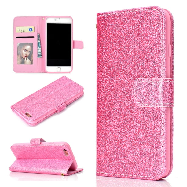 Iphone 6s Case Wallet Iphone 6 Case Allytech Glitter Sparkle Bling Cover Folio Credit Card Holder Wristlet Shockproof Protective Phone Case For Girls Women For Apple Iphone 6 6s Pink Walmart Com