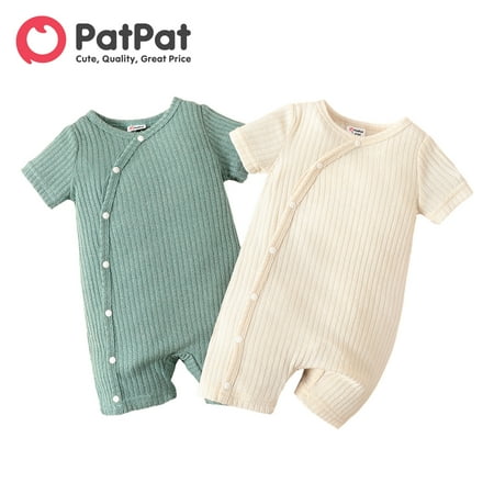 

PatPat Baby Girl Clothes Newborn Babies Boy Summer One-pieces Bodysuits Jumpsuit Solid Ribbed Short-sleeve Romper