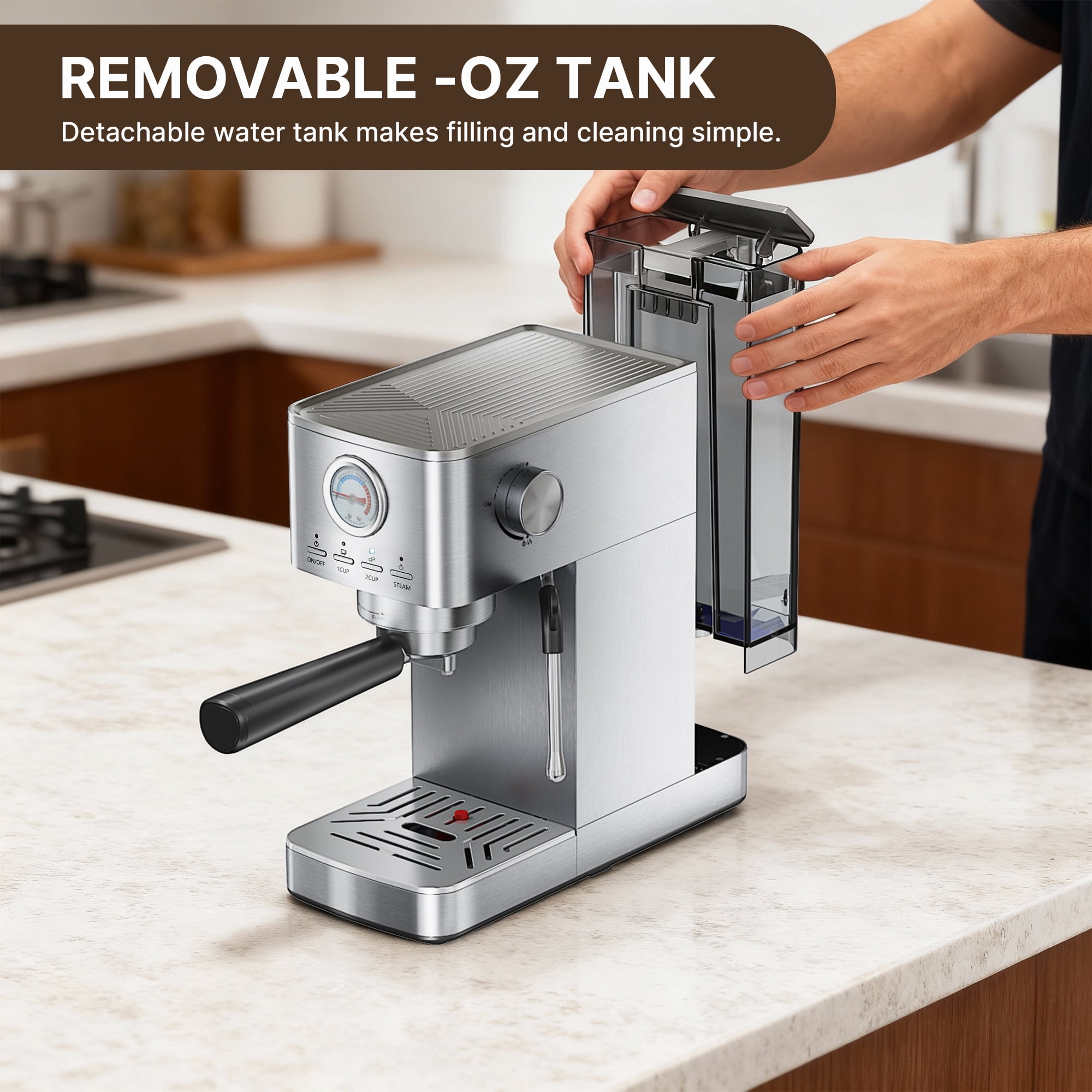 Espresso Machine 15 Bar, Espresso Coffee Maker with Milk Frother and Hot Water, 47 Oz Removable Water Tank and Brew Pressure Gauge for Office Home Kitchen