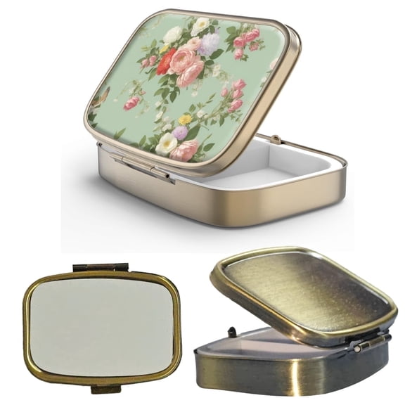 20pcs Sublimation Blank Bronze Pill Box Metal Square 2 Compartment Medicine Pill Case,Portable Pocket or Purse Pill Box