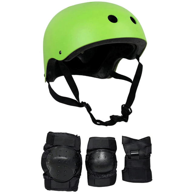 Skateboard Helmet Elbow/Knee/Wrist Pad Combo Adult Small Neon Green