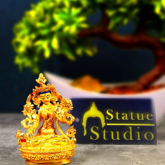 StatueStudio Buddha Statue For Home Décor Nepali Budha Showpiece Golden Copper Figurine