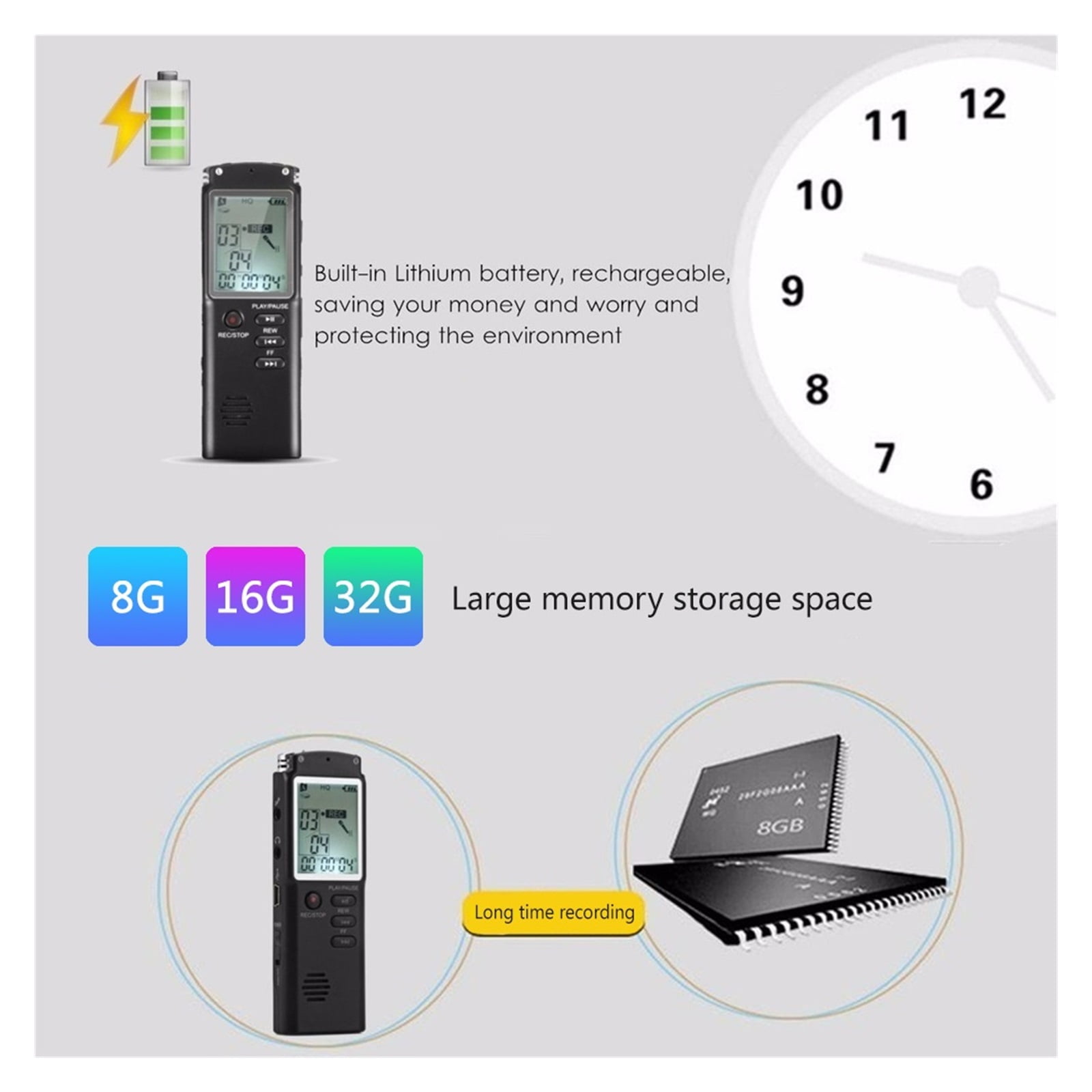 Voice Recorder USB Professional 96 Hours Dictaphone Digital Voice Recorder with Microphone ,Multi-Function