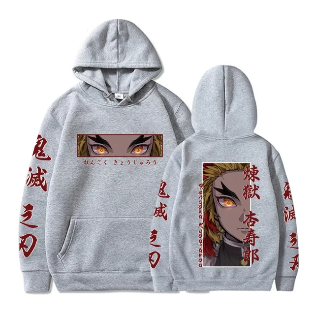 Sudadera con capucha de Anime Demon Slayer para hombre y mujer, suéter con estampado gráfico de ojos Rengoku Kyoujurou, informal, talla grande, Otoño e Invierno