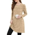 thumbnail image 5 of Ndbuld Dresses for Women Fall Square Neck Long Sleeve Knee Length Dress with Pockets Khaki S, 5 of 7