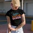 thumbnail image 2 of Iced Coffee Queen, Cold Coffee Lover Themed, Groovy Retro Wavy Text Merch Gift, Military Green T-Shirt, Medium, 2 of 5