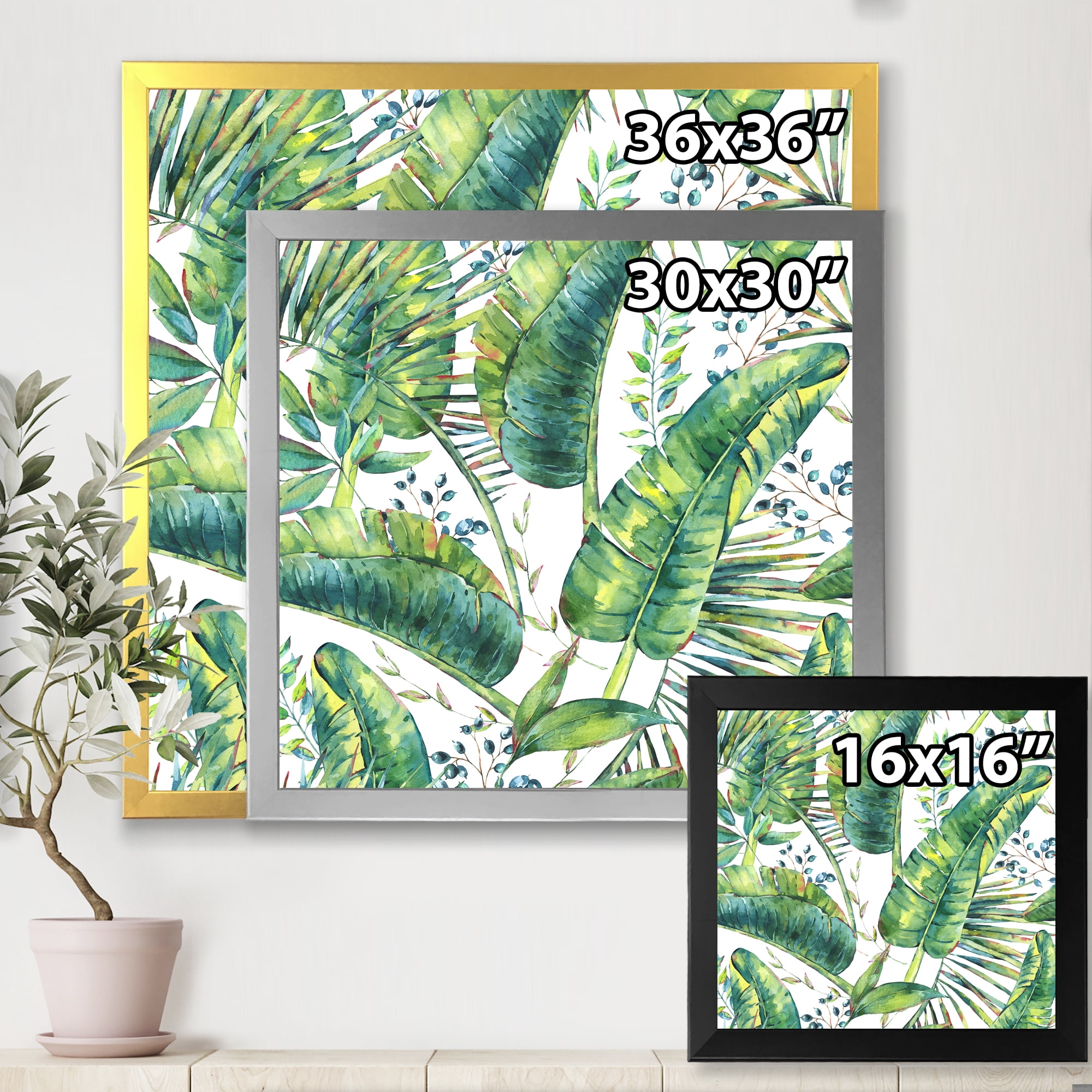 Designart 'Ancient Pattern Of Banana Leaves' Lake House Framed Art Print