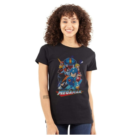 Mega Man Characters Retro 1990s Gamer Women's T Shirt Ladies Tee Brisco Brands S