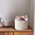 thumbnail image 2 of Leodye 1PCS Cotton Rope Woven Storage Basket Oval Snack Toy Storage Basket with Handles for Home Organizing -9.8×7.8×1.96inch, 2 of 6