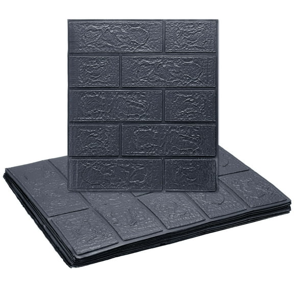 Uxcell 10pcs 3D Wall Panels Peel and Stick, Waterproof Wall Panel Backsplash, 13.8"x15.2" Brick Design Wallpaper XPE Shower Tiles for Bathroom, Kitchen, Living, Dark Gray