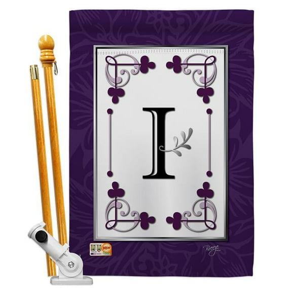 Breeze Decor BD-SB-HS-130009-IP-BO-D-US09-BD 28 x 40 in. Vertical Classic I Initial Interests Simply Beauty Impressions Decorative Double Sided House Flag Set with Pole & Bracket Hardware