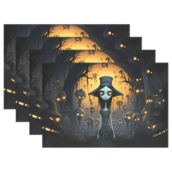 Halloween Girl 12×18 inch Placemats Heat Resistant Washable Foldable Rectangular Placemats Set Decoration Indoor Outdoor for Kitchen Dining Table 1PC