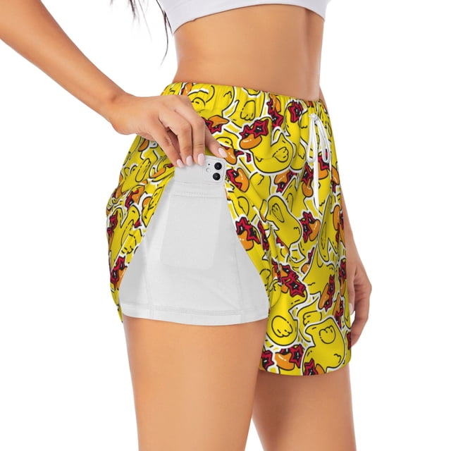Balery Duck with Star Sunglasses Pantalones cortos deportivos para mujer con forro y dos bolsillos, elásticos, para entrenamiento, gimnasio, yoga-XX-Large