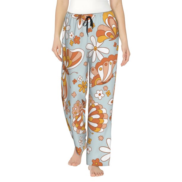 Balery Retro Floral Butterfly Pantalones de pijama para mujer, pijamas ultraligeros, pantalones de estar por casa-XX-Large