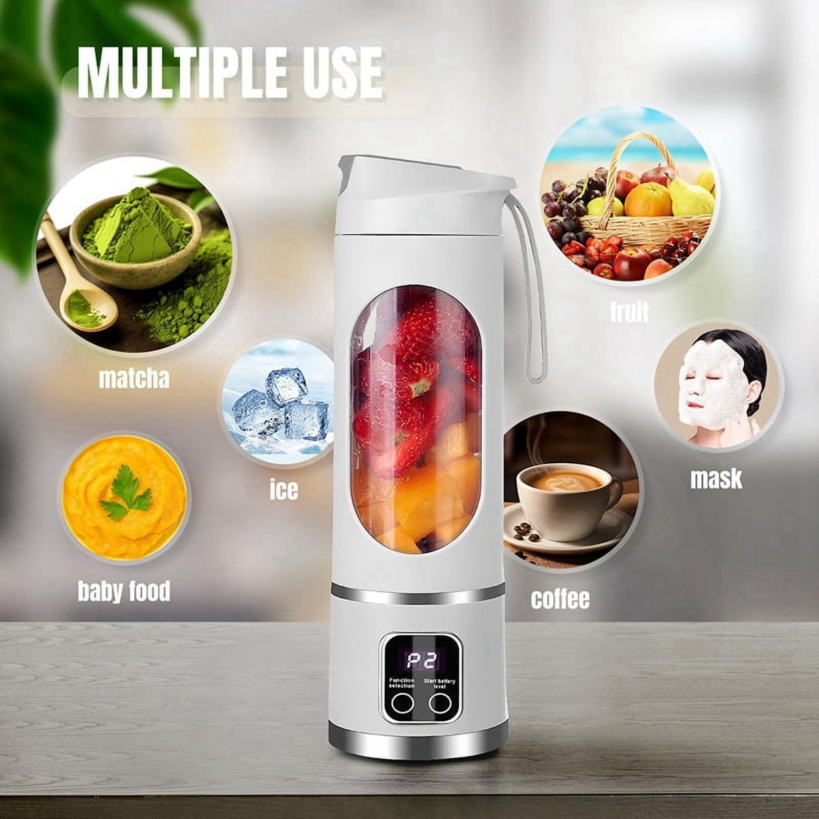 USB Rechargeable Portable Blender 8 Blade Mini Ice Crusher with Digital Display 3 Modes Portable Blender