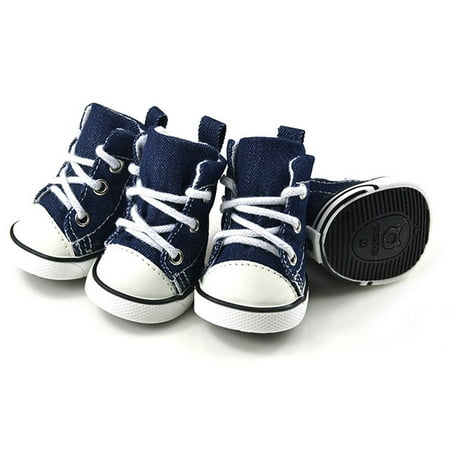 

Big Clearance! 4Pcs Cute Pet Denim Shoes Puppy Pet Dog Sporty Shoes Lace up Canvas Dog Boots Nonslip Dog Booties Sneaker Teacup Chihuahua Yorkie for Small Dogs