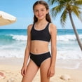 thumbnail image 2 of Girls Swimsuit Crisscross Tie Back Bikini Sets Two Piece Bathing Suit Kids Swimwear Size 8-14 Years(Black,10Y), 2 of 9
