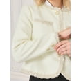 thumbnail image 4 of DARING DIVA Women's Tweed Blazer Long Sleeve Open Front Cropped Jacket S Beige, 4 of 6