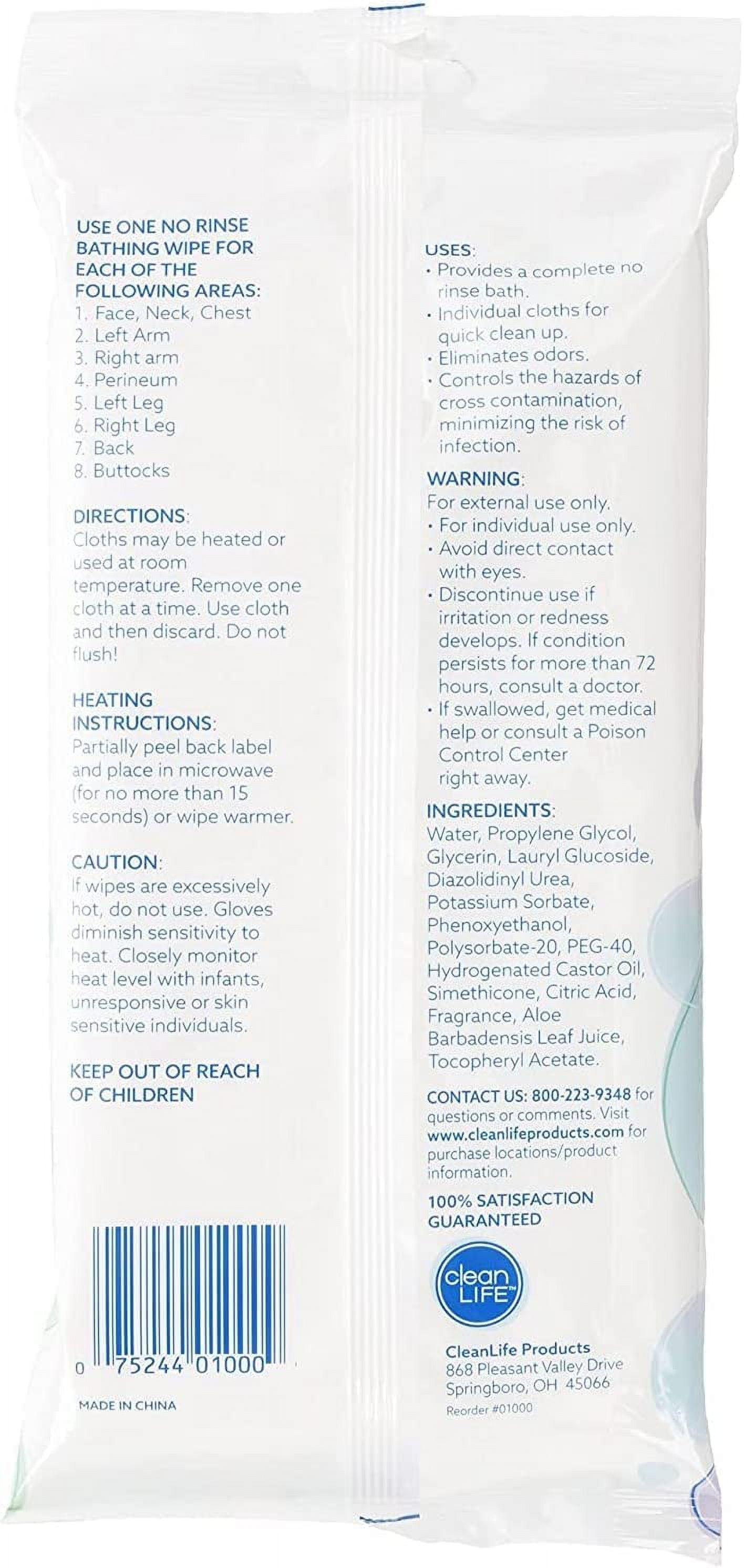 No-Rinse Bathing Wipes, Alcohol-free, 8 x 8 In., Lightly Scented, Soft Pack of 8, 12 Count