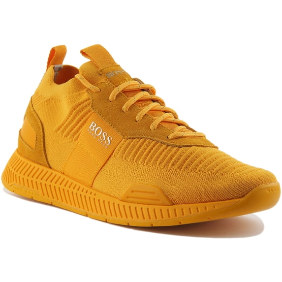 Boss Titanium Men's Lace Up Running Inspired Trainers In Yellow Size 7