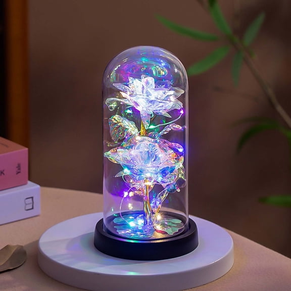 Mothers Day Rose Gifts,Galaxy Pearl White Rose in Glass Dome,Light Up Forever Roses Birthday Gifts for Women Mom Grandma,Eternal Rose Gift for Her Valentine Mothers Anniversary( Cover,8.5")