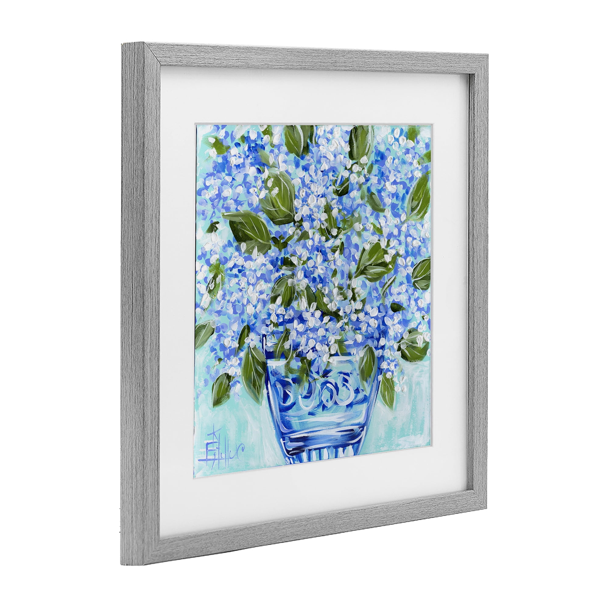 Stupell Industries Cool Bouquets in Blue Vase Gray Framed Print Under Glass, design by Estelle Grengs