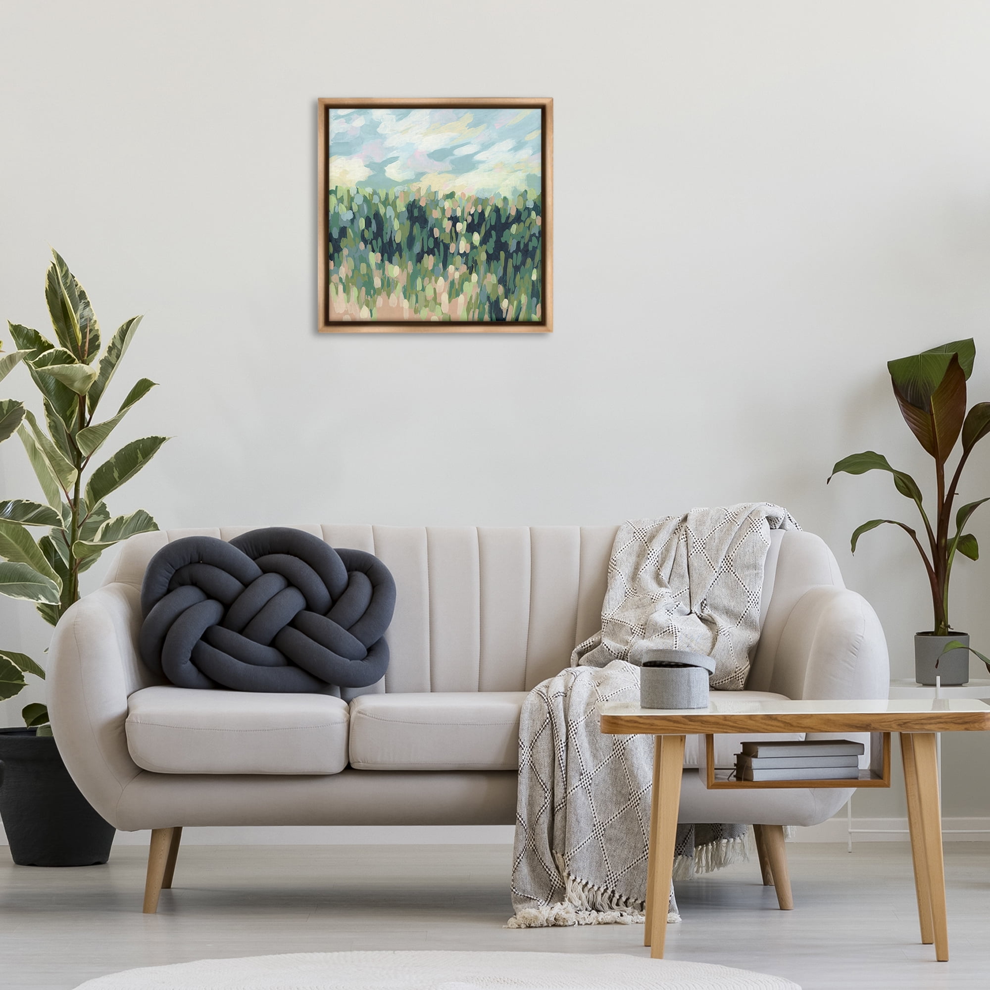 Stupell Industries Abstract Rural Meadow Landscape & Nature Painting Brown Floater Framed Canvas Art Print Wall Art, 25 x 25