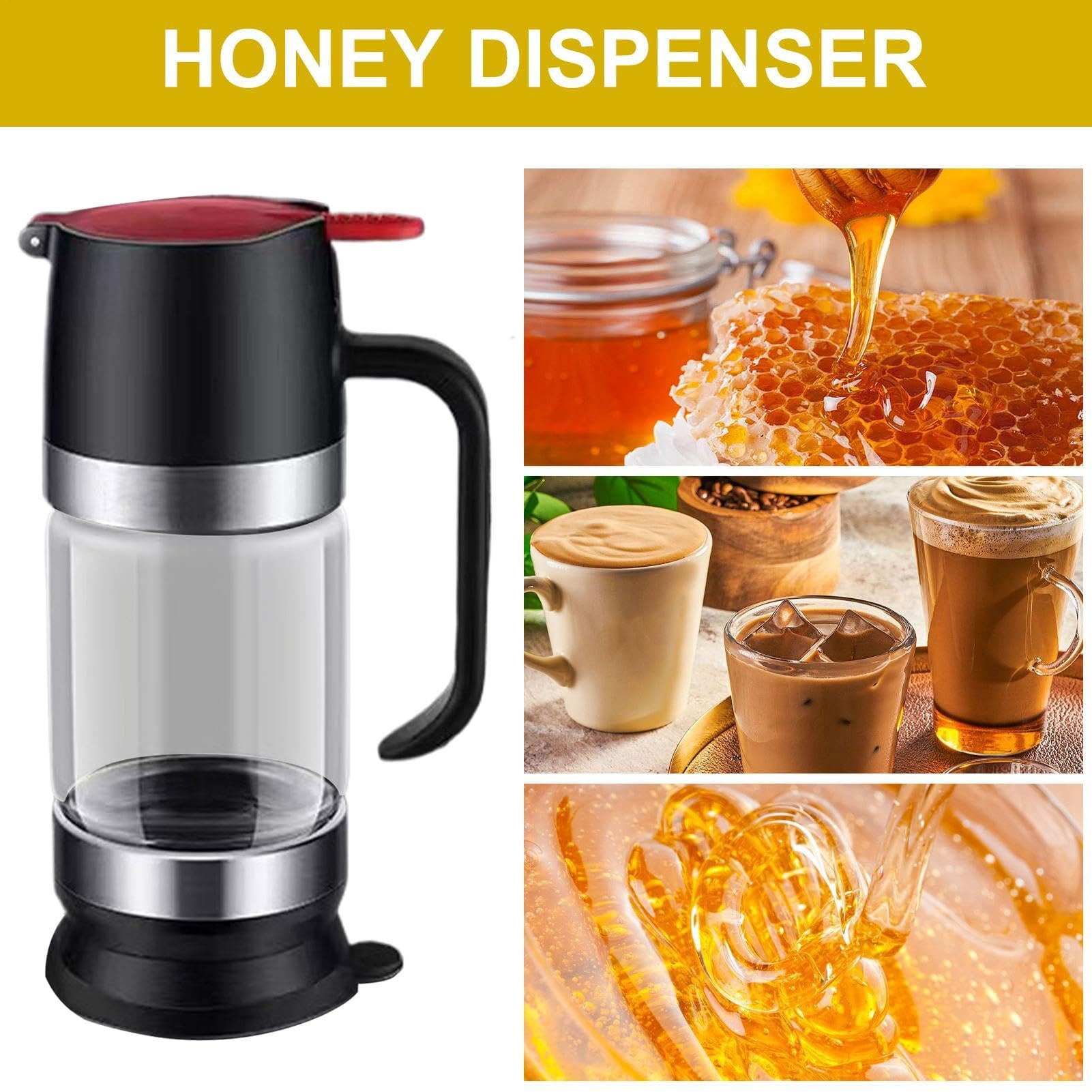 Coffee Honey Dispenser - Glass Syrup Dispenser Jar, Tea Push Honey Container | Convenient Coffee Syrup Dispenser with Handle, Honey Glass Container Maple Syrup Jar Dispenser for Coffee or Tea
